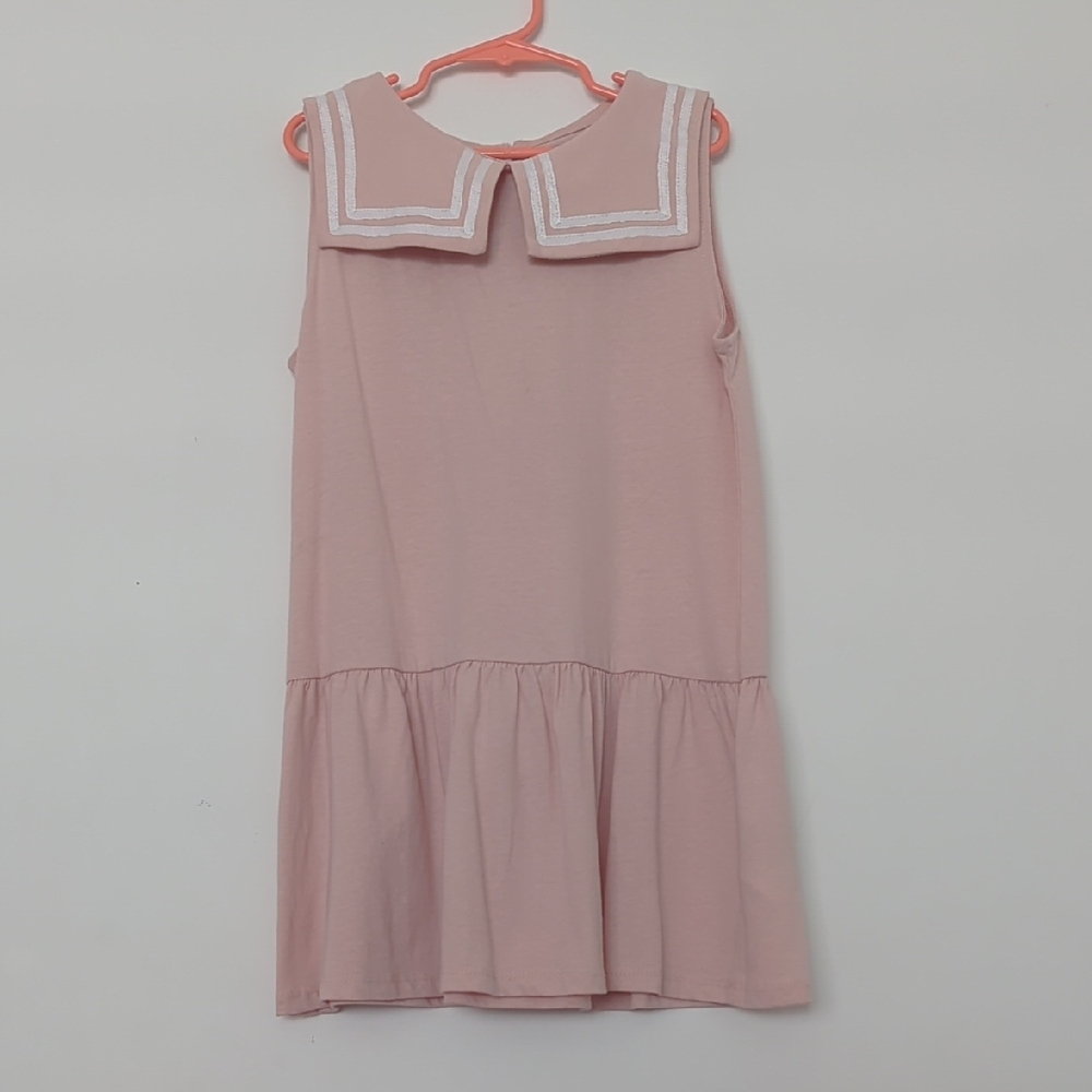 Girls' Pink Sailor Collar Drop-Waist Dress